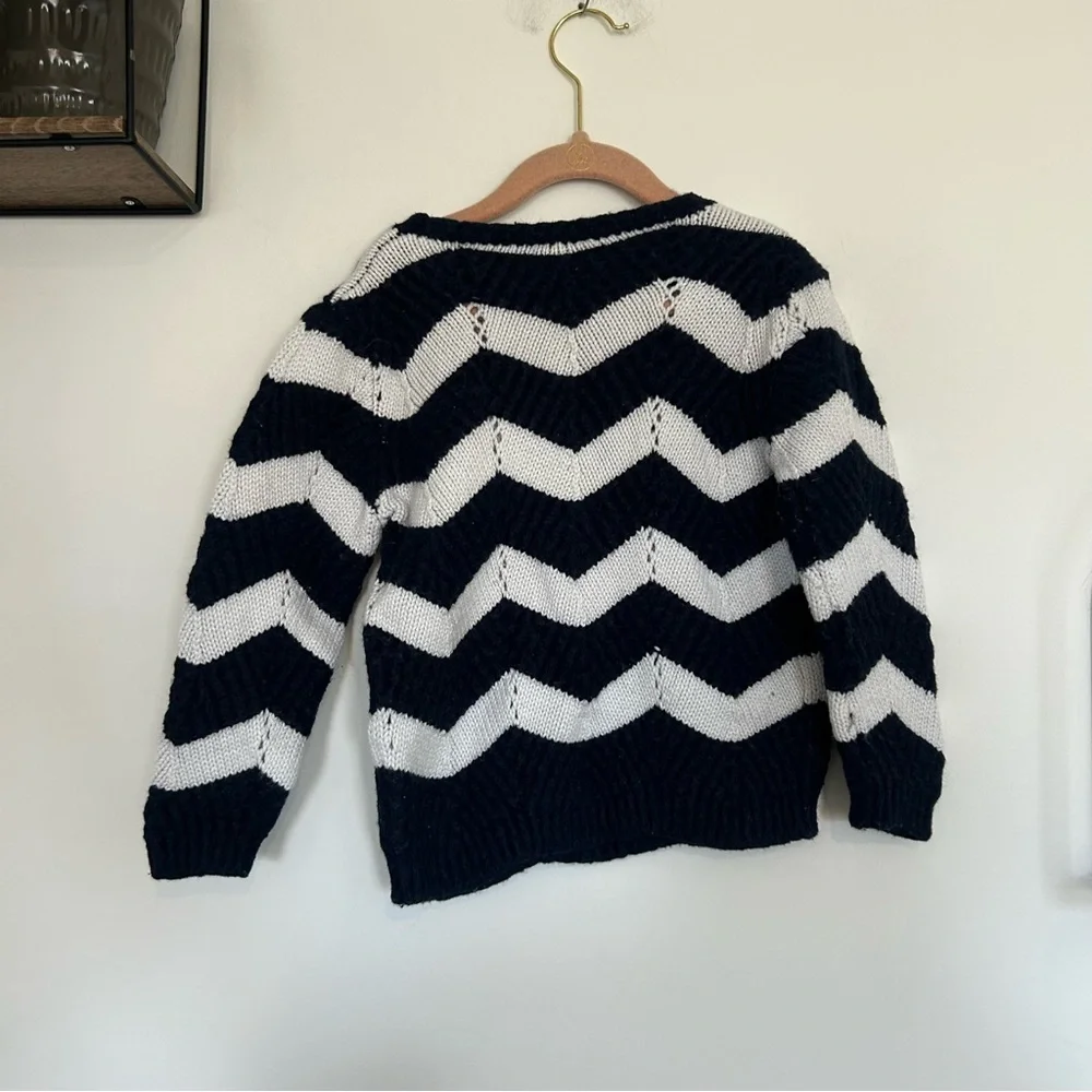 Carrement Beau Blue & White Striped Chevron Print Ling Sleeve Crewneck Sweater 6